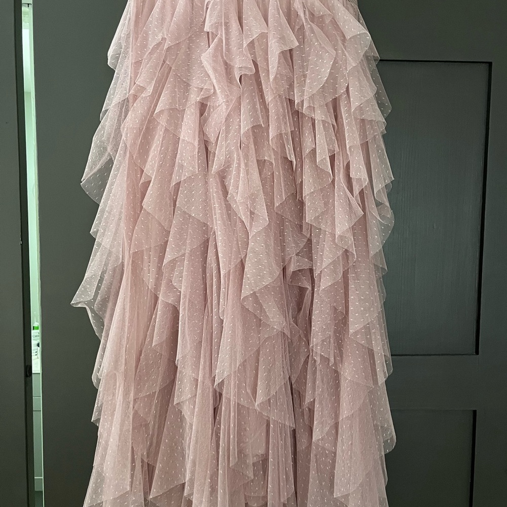 Anthropologie Dusty Blush Layered Ruffle Tulle Maxi Skirt